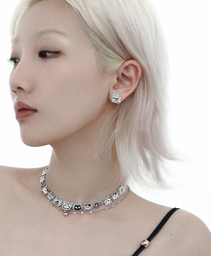 1STXULIE Graffiti Kitten Collection Niche Cool Choker Necklace T4497