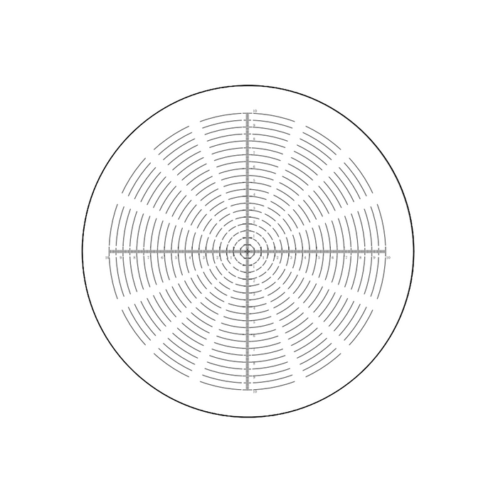 20mm/200 Div Concentric Circles Reticle ( Dia. 24mm), SKU RT20112161, three quarter front view