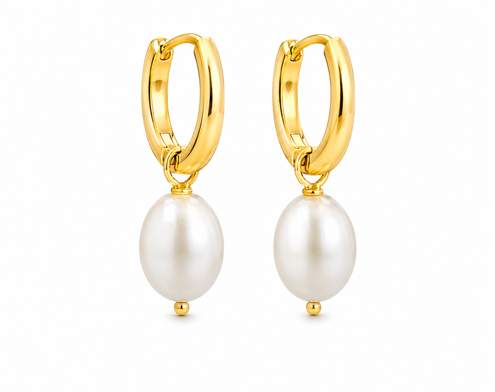 Ason Hoop Earring (Freshwater Pearl) - Stainless Steel / PVD 18k Gold