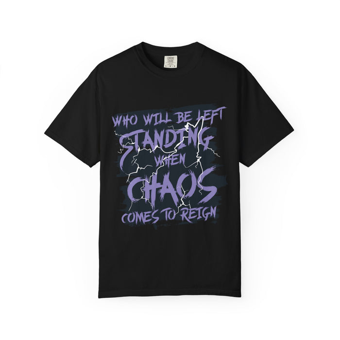 Officially licensed Lady of Darkness & Legacy Series comfort colors graphic tee by thtgrlreads featuring a vintage-style purple text design with lightning accents on a black unisex cotton shirt.