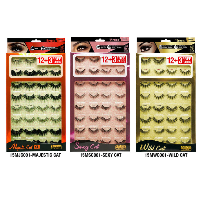 Ebin New York Cattitude 3D Eyelashes 15 Pairs