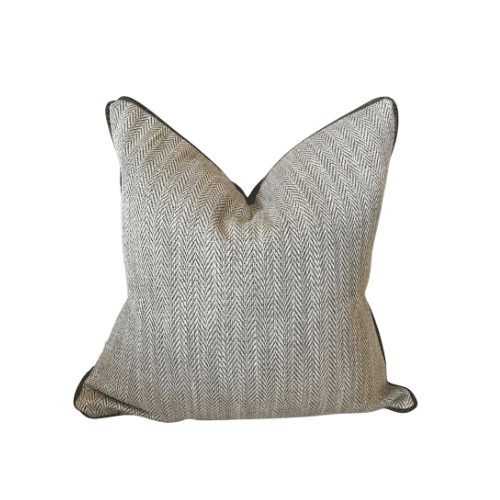 Elsie Brown Herringbone Reversible Feather Filled Cushion with Satin Piping - 50x50cm Textiles