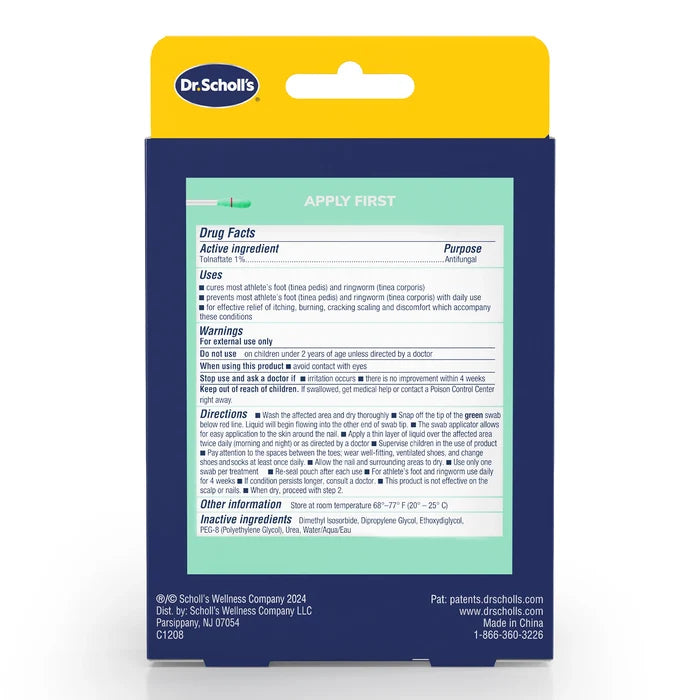 Back panel of fungal nail swab box with ingredient and use instructions