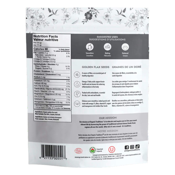 Back of Organic Golden Flax Seeds 454g