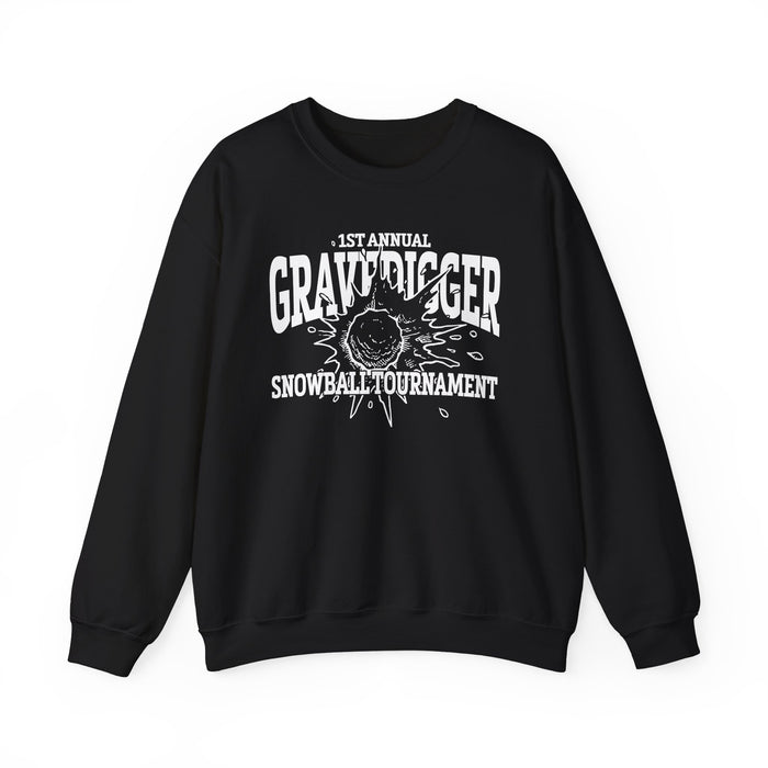 Thtgrlreads Liv Zander crewneck sweatshirt featuring a vintage-wash black oversized Comfort Colors design with bold white graphic text and an artistic snowball illustration.