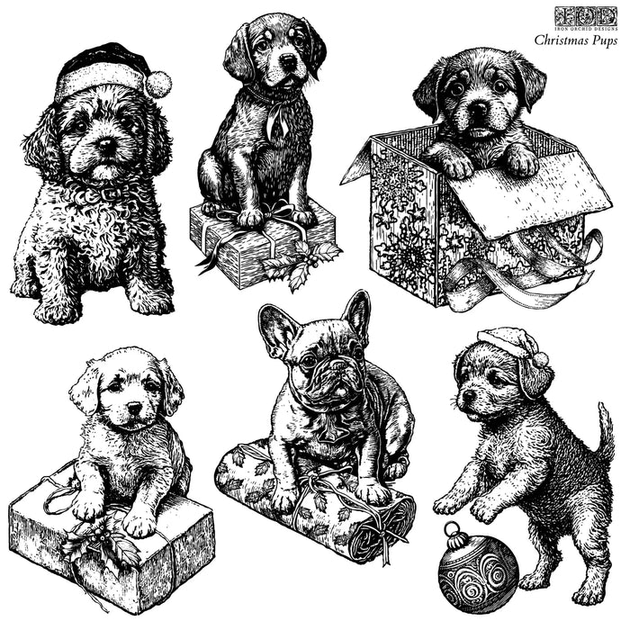 Iron Orchid Décor Stamp Set - 12x12 - Christmas Pups