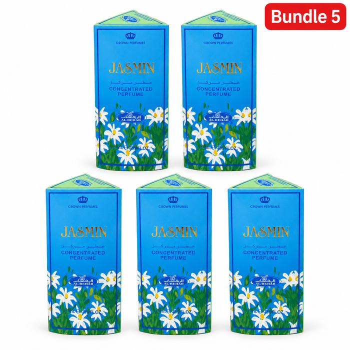 Al-Rehab Jasmin 6ml Roll-On Perfume Oil, concentrated floral fragrance with a delicate jasmine-inspired aroma, designed for convenient application and a pleasant, long-lasting personal scent.