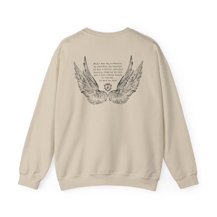 Liv Zander collection oversized crewneck sweatshirt by thtgrlreads featuring detailed vintage-style wing graphic and poetic text on a soft Comfort Colors base in a neutral tone.