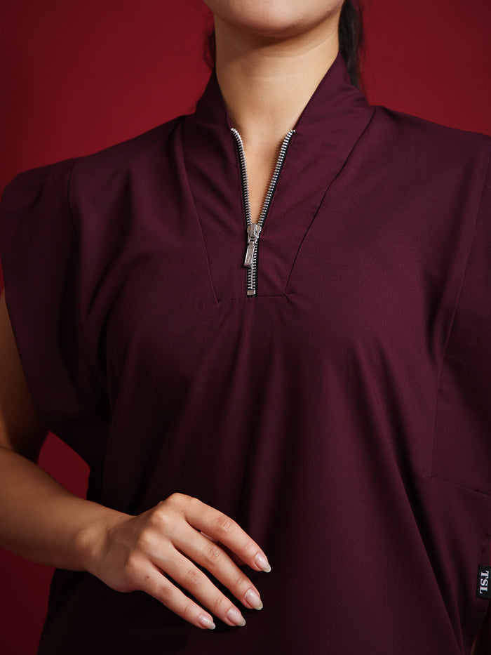 Monarch 4way Stretchable (Wine) With Flared Pant Set