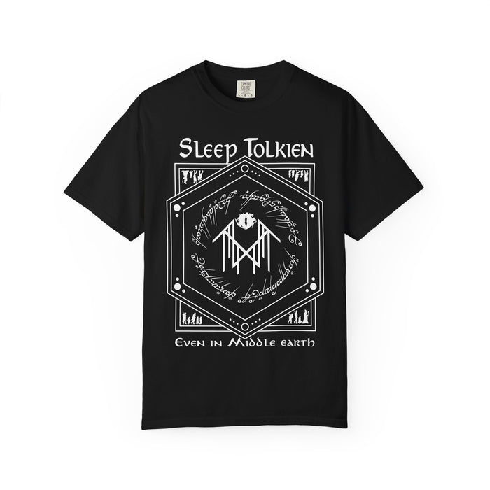 thtgrlreads Off Brand tee featuring a black Comfort Colors graphic t-shirt with a vintage white print inspired by Tolkien’s Middle Earth, including stylized script and fantasy motifs, part of the Tees collection.