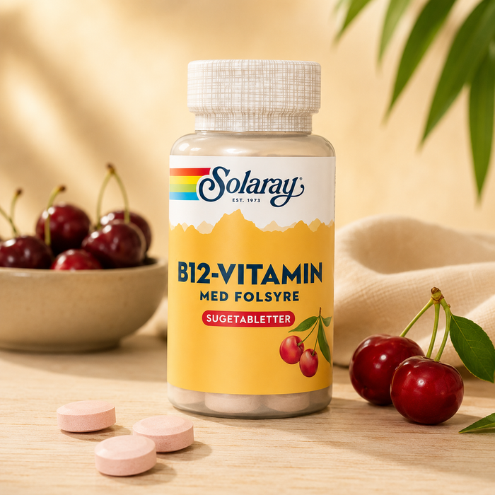 Solaray - B12 Vitamin med Folsyre - 90 sugetabletter (kirsebærsmag)