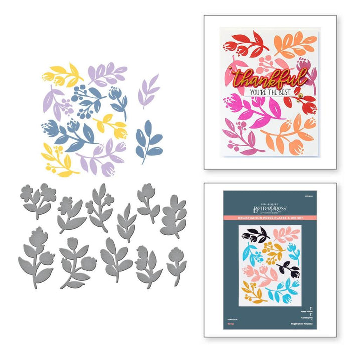 Spellbinders - Better Press Plates & Dies By Dawn Woleslagle - Sprigs. This versatile set of 11 press plates and coordinating thin metal dies can be used in a variety of ways to create beautiful, colorful designs. Available at Embellish Away located in Bowmanville Ontario Canada.