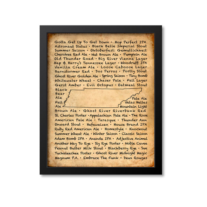 Tennessee Beer Map Art Print