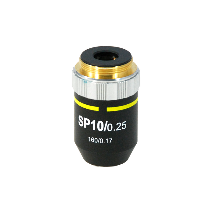 10X Semi-Plan Achromatic Microscope Objective Lens Working Distance 5.6mm, SKU BM13033321, three quarter front view