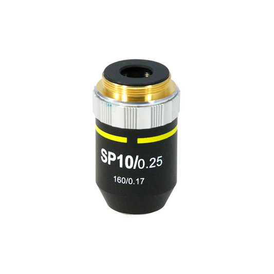 10X Semi-Plan Achromatic Microscope Objective Lens Working Distance 5.6mm, SKU BM13033321, three quarter front view