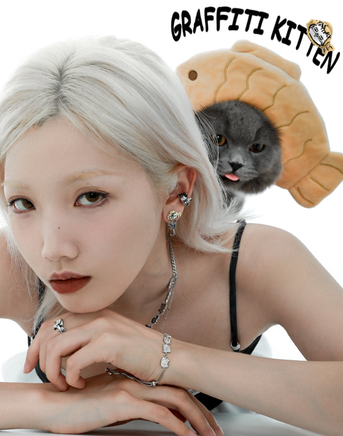 1STXULIE Graffiti Kitten Collection Niche Cool Choker Necklace T4497