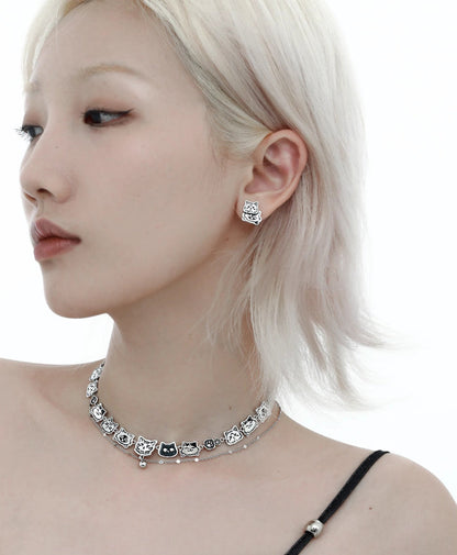 1STXULIE Graffiti Kitten Collection Niche Cool Choker Necklace T4497
