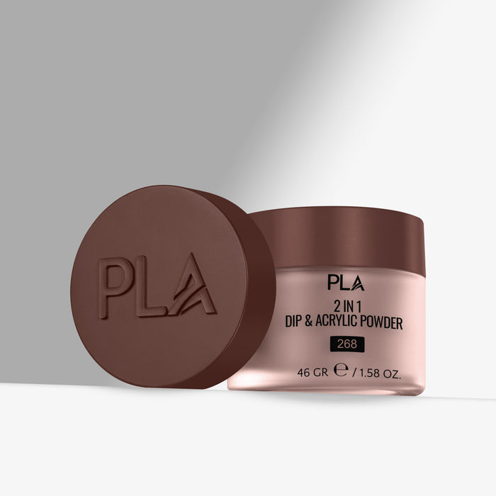 PLA 2 in 1 Dip & Acrylic Powder container with brown lid on a light gray background