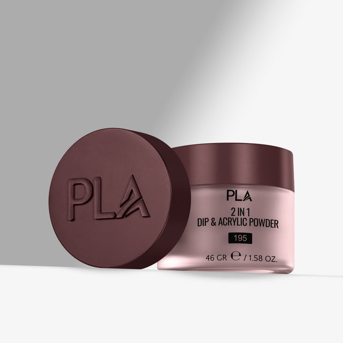 PLA 2 in 1 Dip & Acrylic Powder container with maroon lid on a light gray background