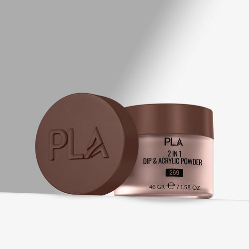 PLA 2 in 1 Dip & Acrylic Powder container with brown lid on a light gray background