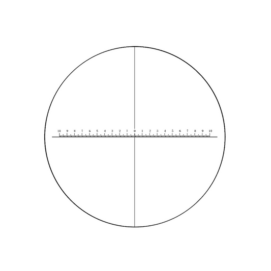 20mm/200 Div  X-Axis Cross Hair Scale Reticle ( Dia. 24mm), SKU RT20103164, three quarter front view