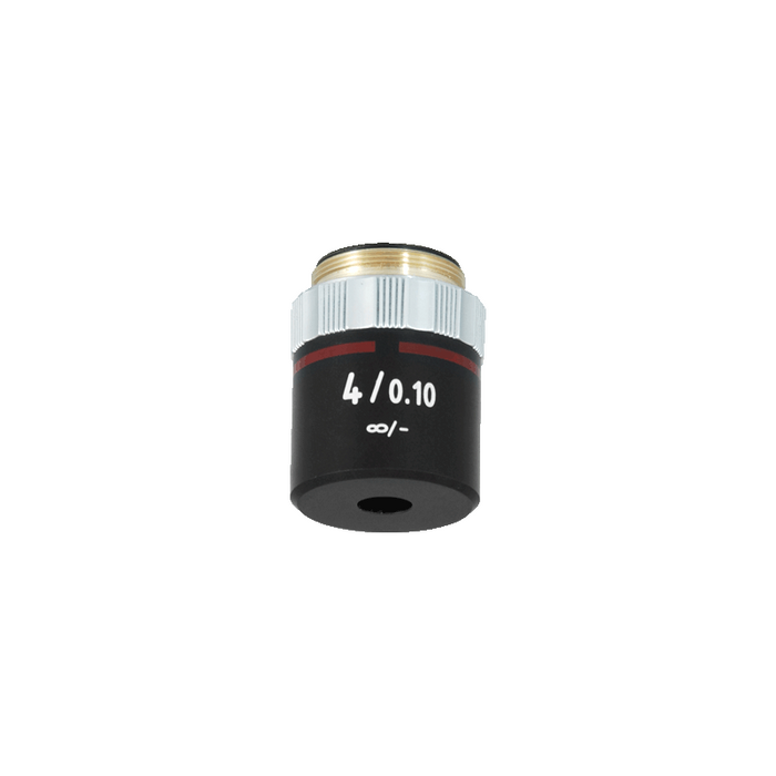 4X Infinity-Corrected Semi-Plan Achromatic Microscope Objective Lens Working Distance 16.8mm, SKU BM13023221, three quarter front view