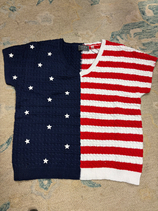Camille & Co. USA summer sweater showing lightweight knit fabric in soft pastel colors, perfect for warm-weather layering.