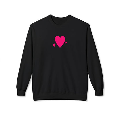 Thtgrlreads oversized crewneck sweatshirt from the Book Bestie collection featuring a simple pink heart graphic on soft black vintage-washed Comfort Colors fabric.