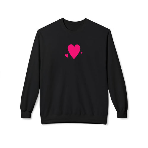 Thtgrlreads oversized crewneck sweatshirt from the Book Bestie collection featuring a simple pink heart graphic on soft black vintage-washed Comfort Colors fabric.