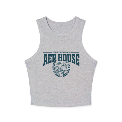 Zodiac Academy Aer House crop tank by thtgrlreads features a vintage-wash Comfort Colors base with bold collegiate-style print, perfect for bookish Back to School looks.