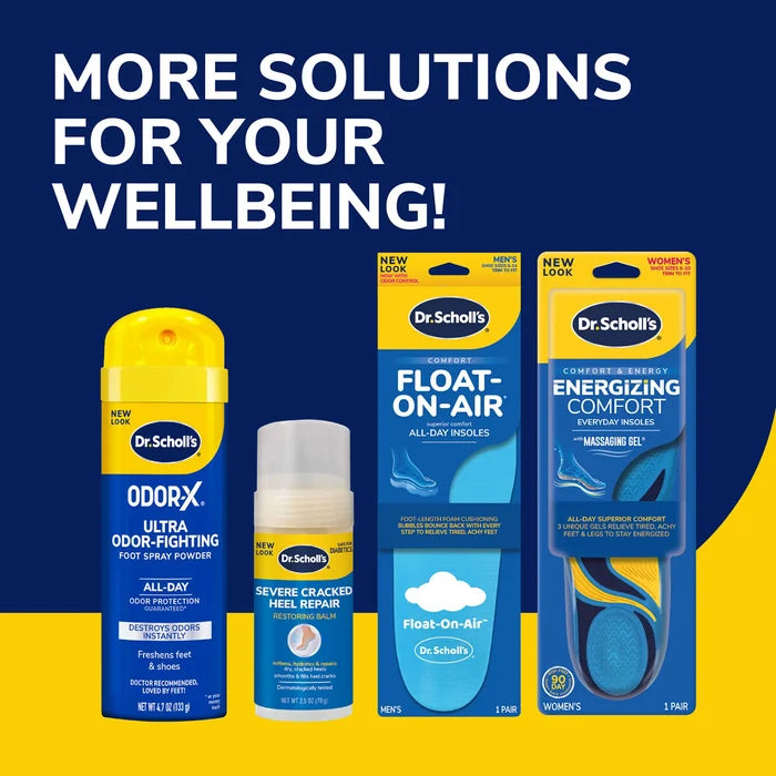 Air-Pillo® comfort insoles promotional lineup with bottles and packaged insoles