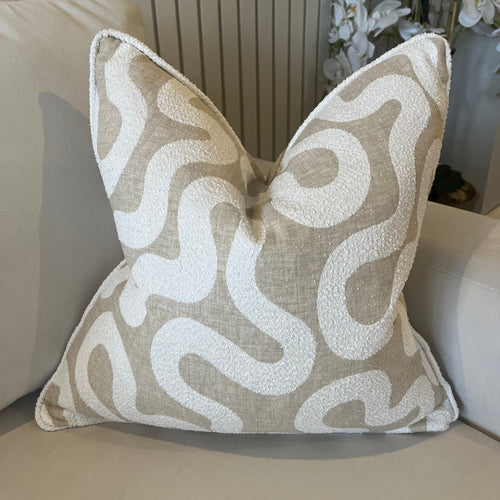 Amberlyn Luxury Beige & Cream Boucle Squiggle Piped Cushion Cover - 50x50cm Textiles