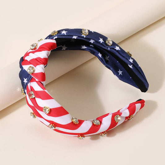 American Flag Knot Rhinestone Headband