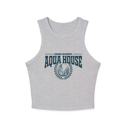Thtgrlreads Zodiac Academy collection women's vintage wash cropped Comfort Colors tank top featuring bold graphic text and emblem for Aqua House.
