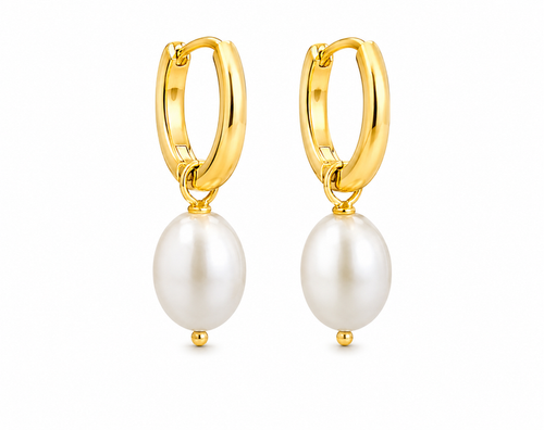 Ason Hoop Earring (Freshwater Pearl) - Stainless Steel / PVD 18k Gold