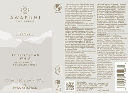 Awapuhi Wild Ginger by Paul Mitchell HydroCream Whip Mousse, Frizz Control, Touchable Hold, For All Hair Types, 6.7 oz.