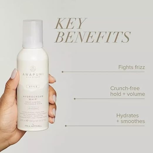 Awapuhi Wild Ginger by Paul Mitchell HydroCream Whip Mousse, Frizz Control, Touchable Hold, For All Hair Types, 6.7 oz.
