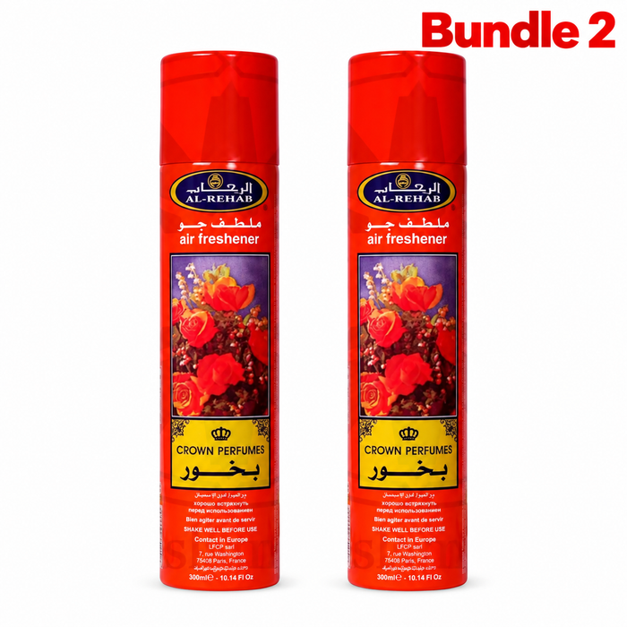 Al-Rehab Bakhour Air Freshener 300ml by Crown Perfumes, aromatic home fragrance spray with rich, traditional bakhour-inspired notes, designed to refresh rooms and create a warm, luxurious, and inviting atmosphere.