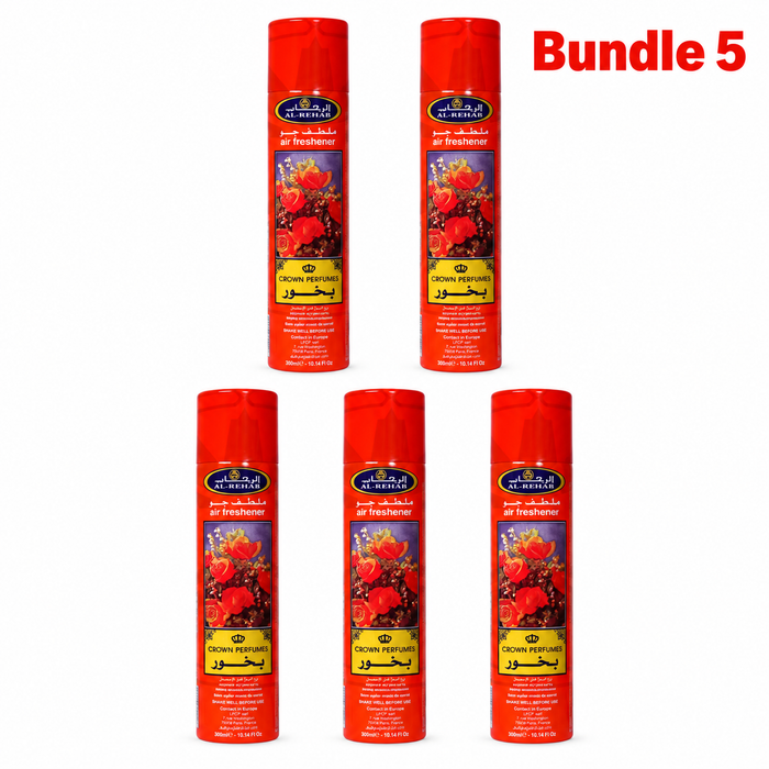 Al-Rehab Bakhour Air Freshener 300ml by Crown Perfumes, aromatic home fragrance spray with rich, traditional bakhour-inspired notes, designed to refresh rooms and create a warm, luxurious, and inviting atmosphere.