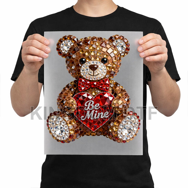 Be Mine Bear Faux Rhinestones DTF Transfers - Ready To Press