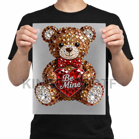 Be Mine Bear Faux Rhinestones DTF Transfers - Ready To Press