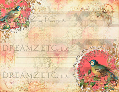 Birds & Butterflies Lined Journal Paper Pack - Digital - 10 Designs