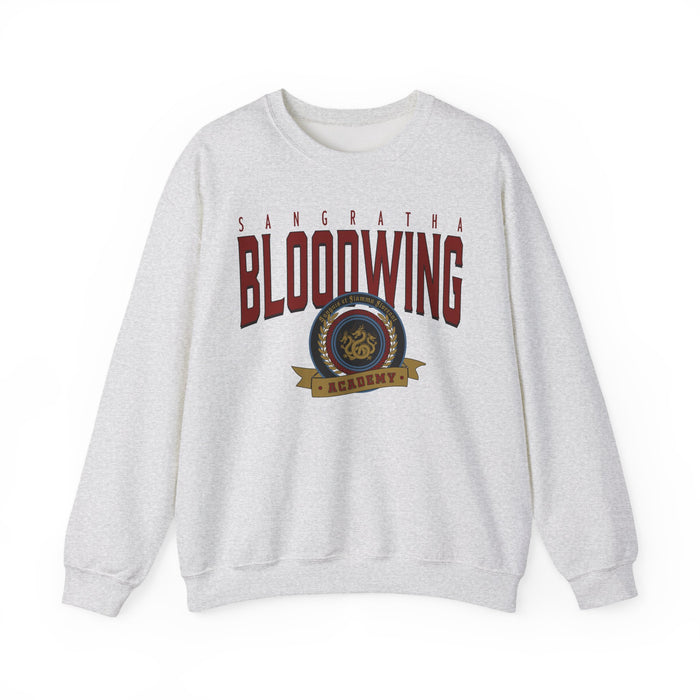 Bloodwing Academy-themed oversized crewneck sweatshirt by thtgrlreads featuring a vintage wash and bold graphic crest print, part of Bloodwing Academy and Crewnecks collections.