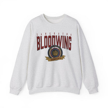 Bloodwing Academy-themed oversized crewneck sweatshirt by thtgrlreads featuring a vintage wash and bold graphic crest print, part of Bloodwing Academy and Crewnecks collections.