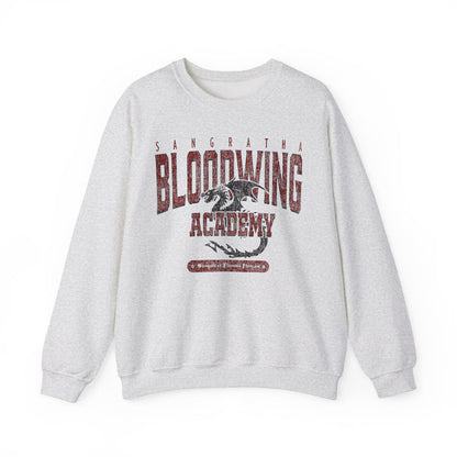 A vintage washed oversized crewneck sweatshirt from thtgrlreads featuring Bloodwing Academy graphic with a dragon illustration, part of Back to School and Crewnecks collections.