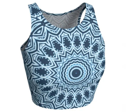Blue Mandala Fitted Crop Top - Yelena Noah Designs
