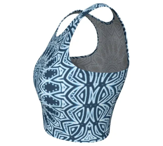 Blue Mandala Fitted Crop Top - Yelena Noah Designs