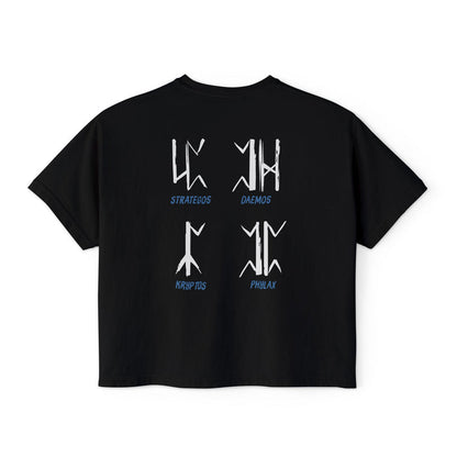 thtgrlreads Wolves of Ruin collection black Comfort Colors crop top featuring stylized white runic symbols with blue text design, part of Printify's officially licensed bookish apparel.