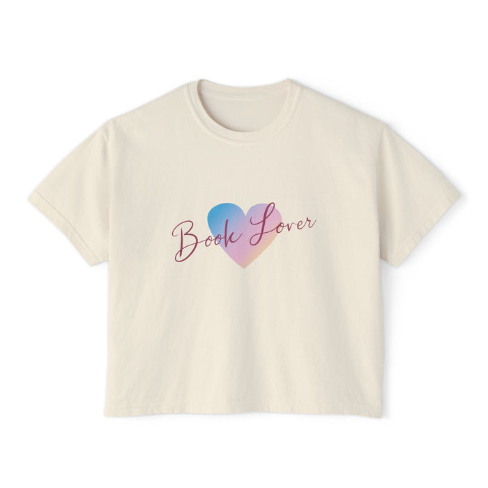 Thtgrlreads Book Lover Crop Top from The Life of a Book Bestie collection features a vintage-washed Comfort Colors cropped tee with a pastel gradient heart and elegant script text.