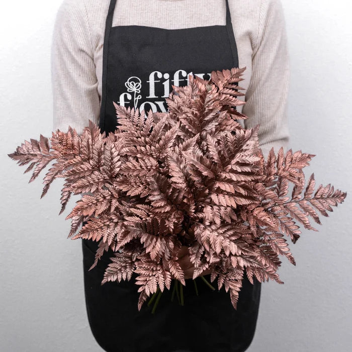 Bronzed Rose Gold Metallic Leather Leaf Close Up - Image